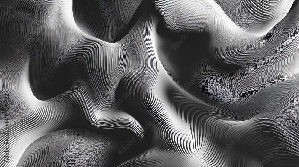 Poster silver liquid waves creating a textured monochrome abstract background