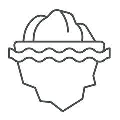Iceberg top and water wave thin line icon, climate change concept. Vector graphics. Underwater iceberg, ice melting sign on white background, linear style icon for mobile or web design.