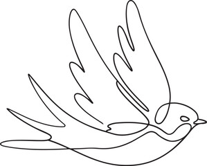 Obraz premium Elegant Bird Illustration with Wings Spread in Thick Black and White Line Art Style for Coloring Books and Minimalist Vector Designs