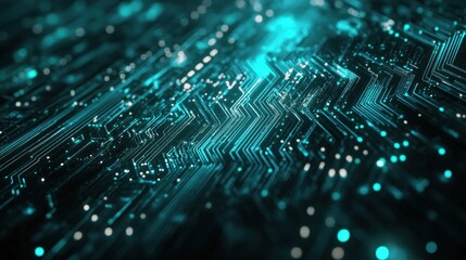 Abstract circuit board.  Intricate pathways and glowing components