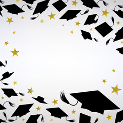 Banner with Graduation Caps and Gold Stars