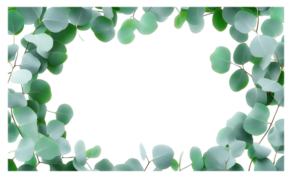 Green eucalyptus leaves forming natural green frame, leaf, frame, nature, plant, tree, border, leaves, branch on islated transfarent background, PNG.