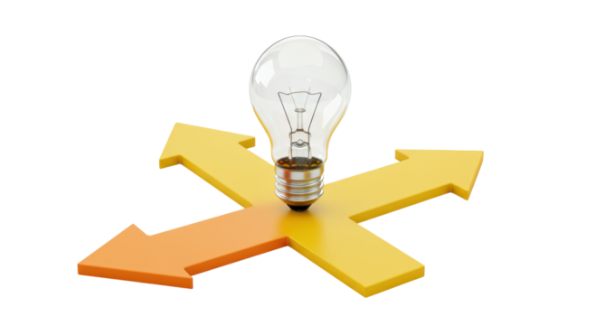 Isolated Light Bulb on Crossroads Arrows - Powered by Adobe