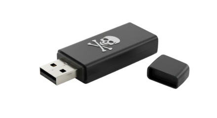 Isolated Black USB Drive with Skull Icon