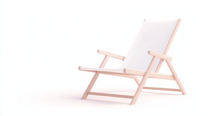 Minimalist Wooden Reclining Chair with White Fabric Seat on Soft White Background