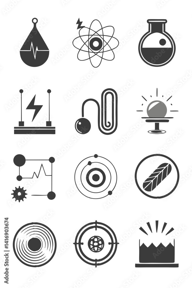 Poster set of abstract science, technology and experiment icons