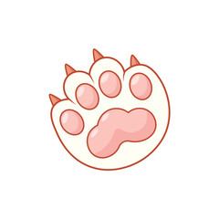 White cat paw isolated. Kawaii paw, cat pads with claws. Vector cute icon