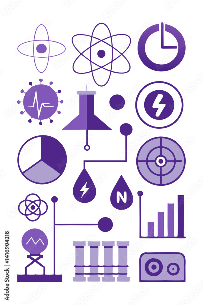 Poster purple science and data vector icons collection graphic