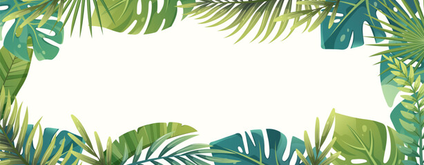 Obraz premium Tropical leaves. Background with jungle leaves, monstera and palm tree. Frame background for design