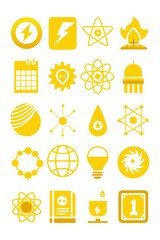 Collection of yellow abstract technology, science, and energy icons