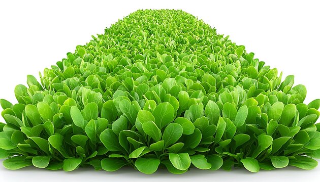 Lush green leafy vegetable bed stretches out in a long, pointed row.