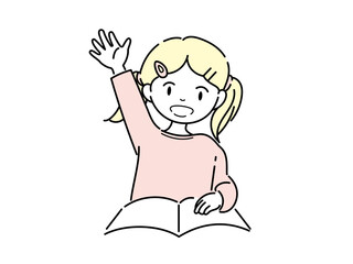 教室で手を挙げる子どものイラスト（教育・学習イメージ）