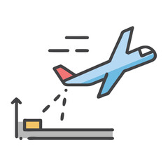 Plane takeoff icon, flight growth graph illustration symbol