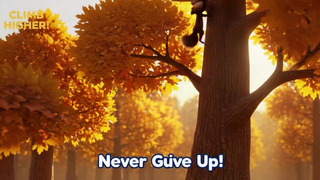 Squirrel in Vest Climbing Oak Tree for Shiny Acorn