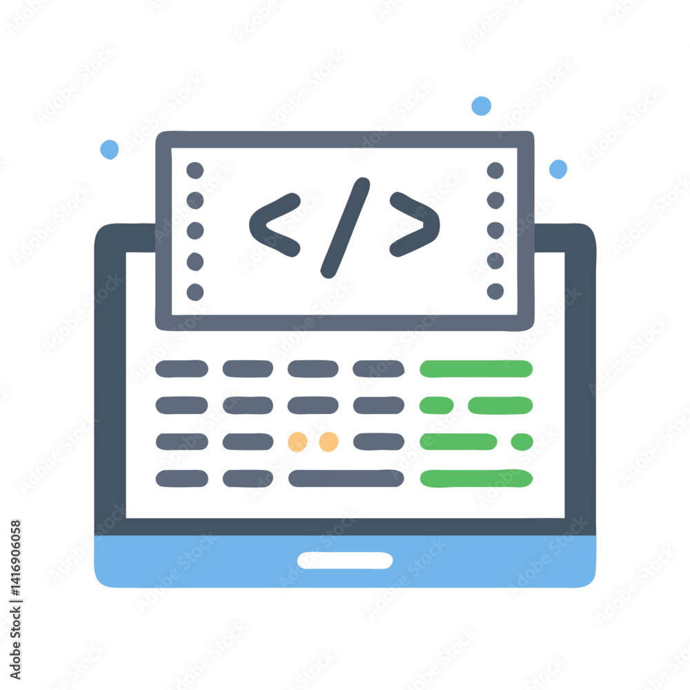 Poster laptop with code icon for app development process