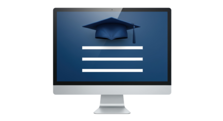 Isolated Computer Monitor with Graduation Cap and Lines