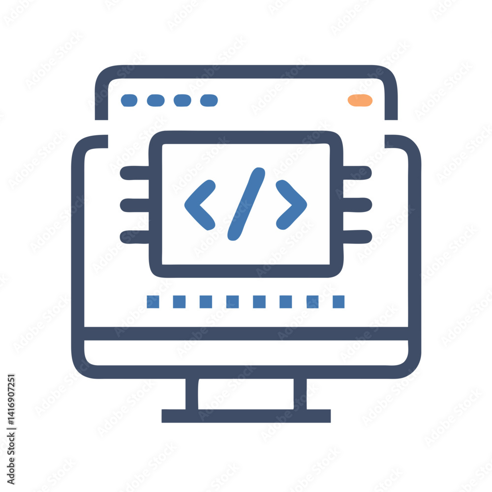Poster modern computer with code symbol for development
