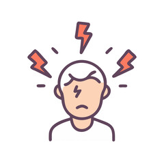 Frustrated Man with Lightning Bolts: Cartoon Headache Concept