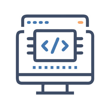 Modern Computer with Code Symbol for Development