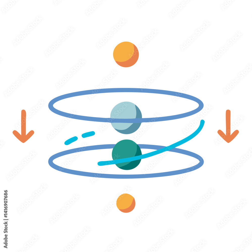 Poster quantum physics: spheres within a ring system with arrows