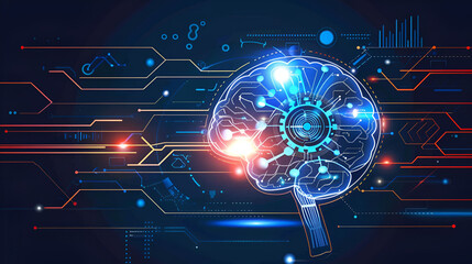 Obraz premium Digital brain with glowing lines and circuits representing artificial intelligence technology concept