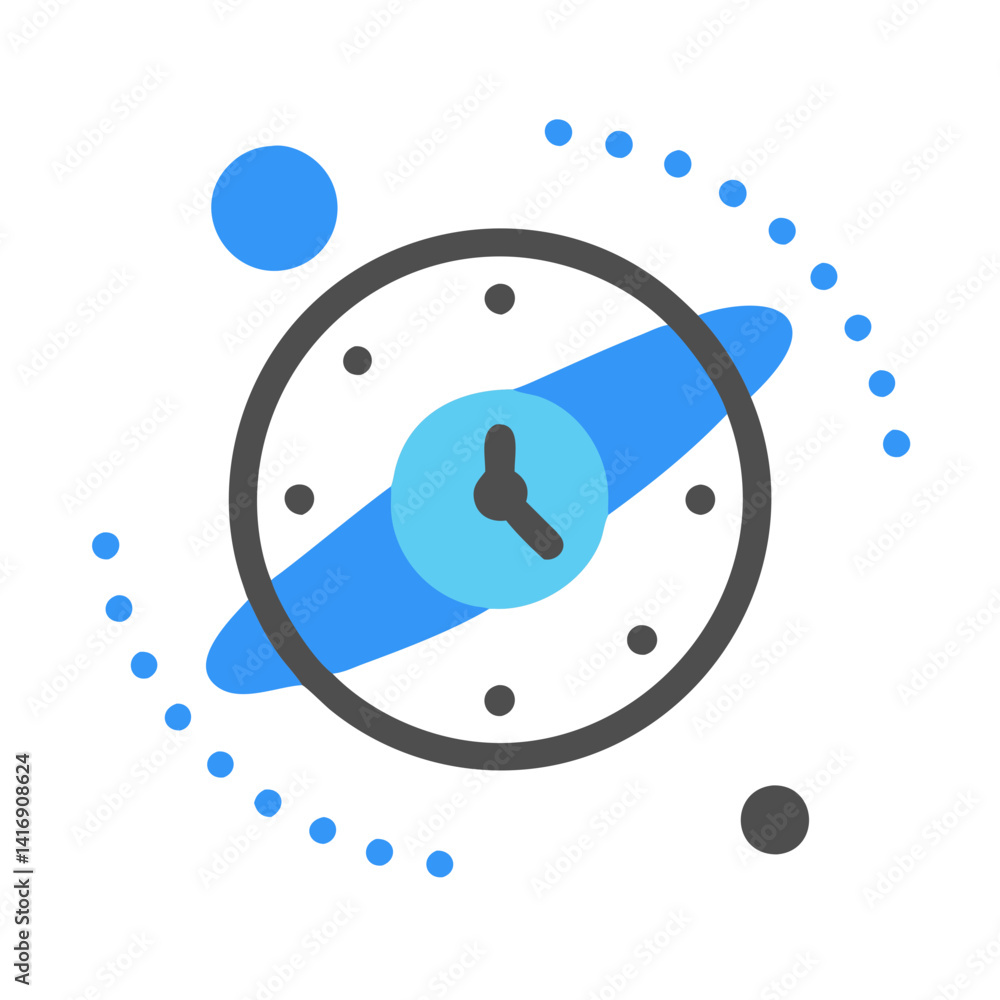 Aufkleber clock icon with orbiting elements on black background