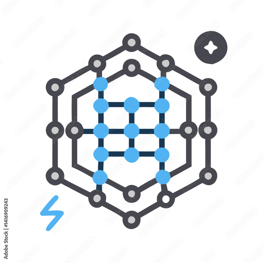 Poster abstract connected network with lightning bolt and screw