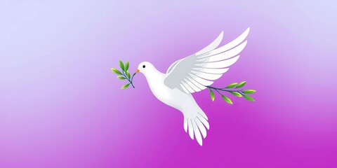 Obraz premium White dove carrying olive branch, vibrant flat design, peace symbol, wildlife, hope