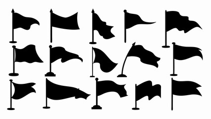 set of flag silhouette vector on white background