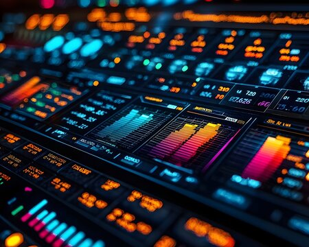 Dynamic market dashboard with vibrant data visualization indicators