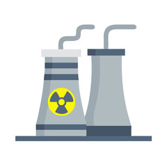 Cartoon Nuclear Power Plant Icon with Two Silos
