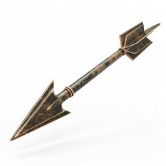 Ornate bronze-colored war arrow, angled for display.
