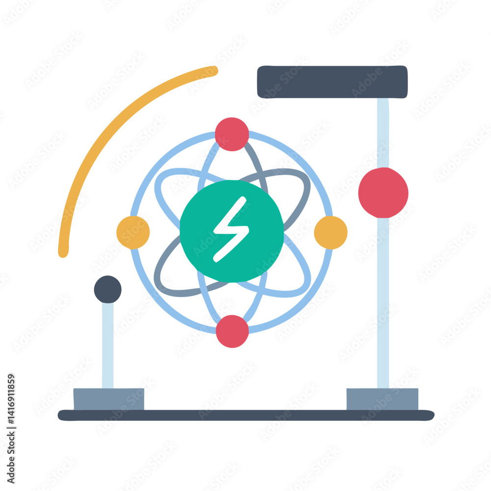 Poster simplified atom model illustrating energy source and structure