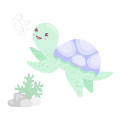 Sea turtle, cute turtle. Vector image