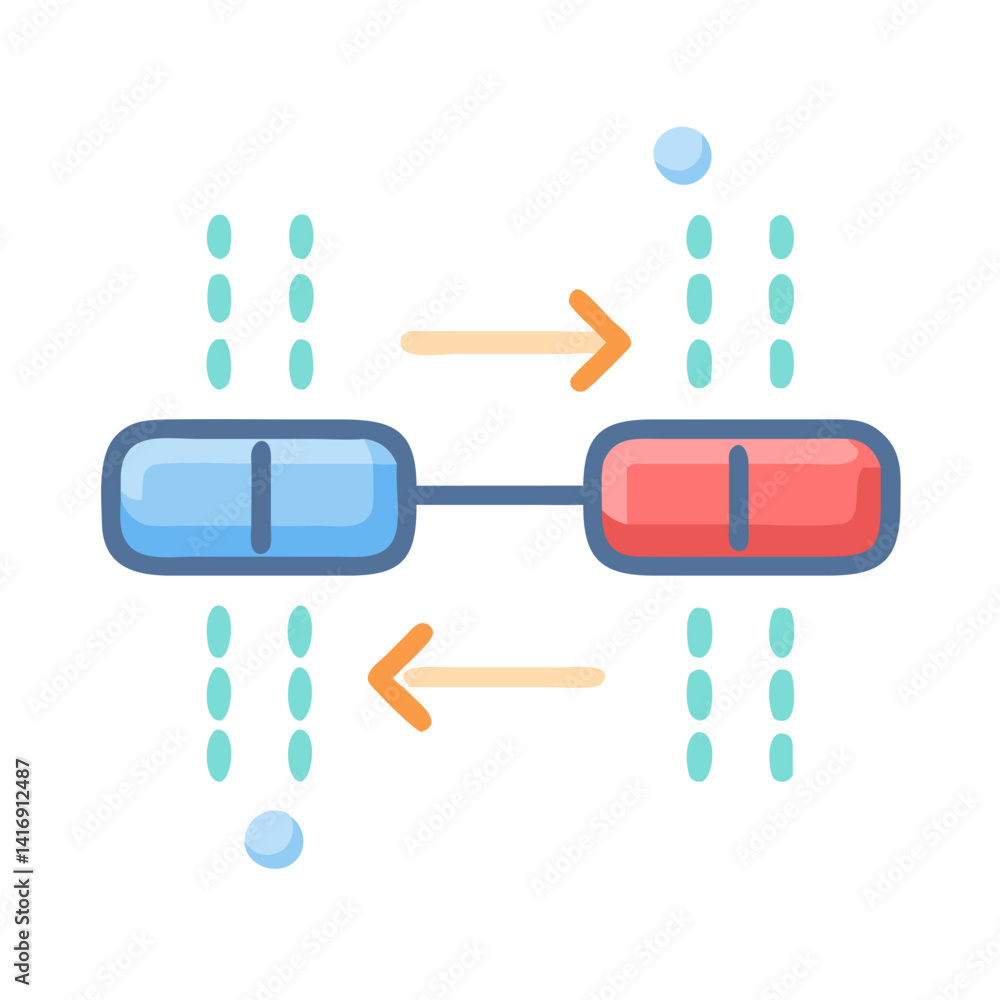Poster two-way data transfer with blue and red columns