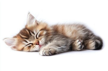 Obraz premium A small kitten with fluffy fur, lying peacefully