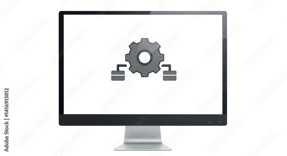 Poster isolated computer screen with gear and database icons