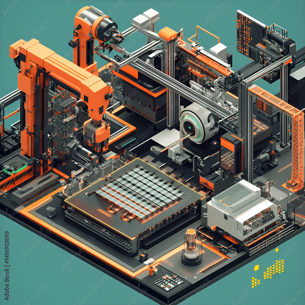 Poster revolutionizing food service high-resolution ai-powered machine deli futuristic factory digital rend