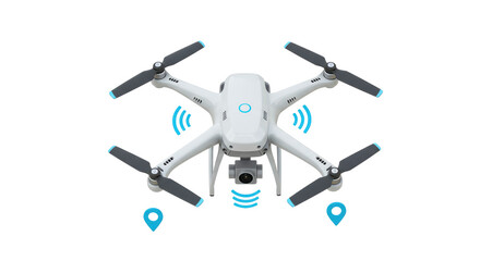 Isolated White Drone with GPS Navigation Signals