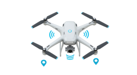 Isolated White Drone with GPS Navigation Signals