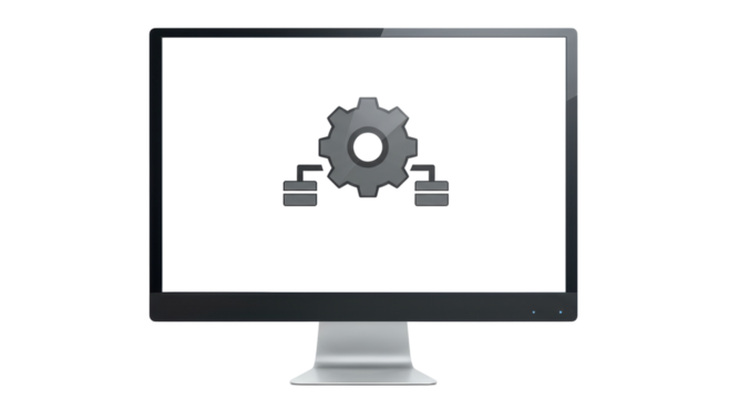 Isolated Computer Screen with Gear and Database Icons