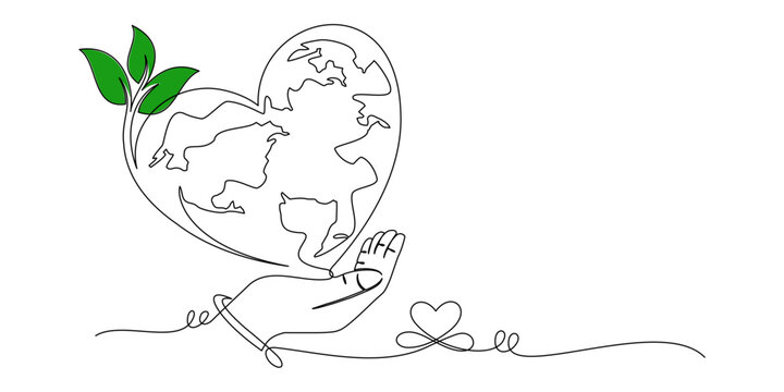 arth day line art style.globe with plants illustration vector 7