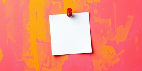 Naklejka premium White sticky note pinned to background with red pushpin, workflow, close up