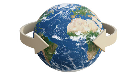 Isolated Earth Globe with Arrows in Rotation