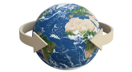 Isolated Earth Globe with Arrows in Rotation