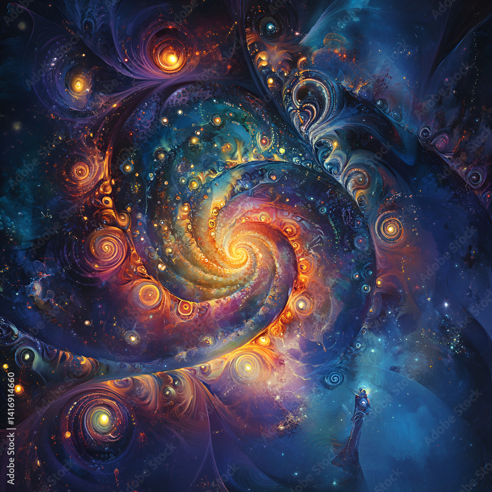 Poster ai interprets cosmic psychedelia outer space illustration surreal environment abstract viewpoint psy