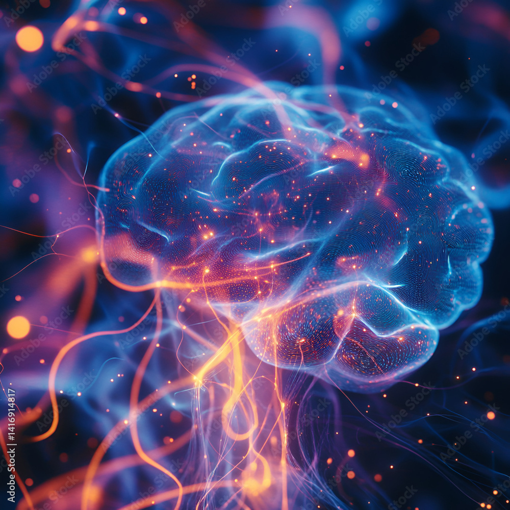 Poster visualize ai-powered brainwaves digital realm psychedelic art abstract environment surreal viewpoint