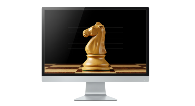 Isolated Wooden Chess Knight on Screen Display