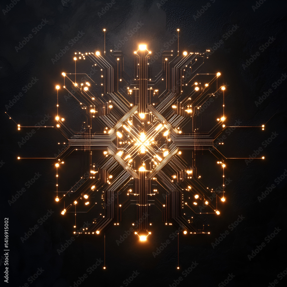 Poster designing a glowing ai chip tech lab digital art futuristic environment close-up view minimalist aes