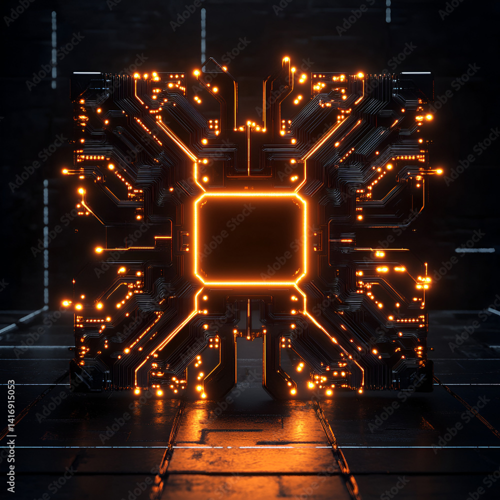 Poster glow of innovation ai chip design in a modern lab digital art high-tech environment futuristic conce